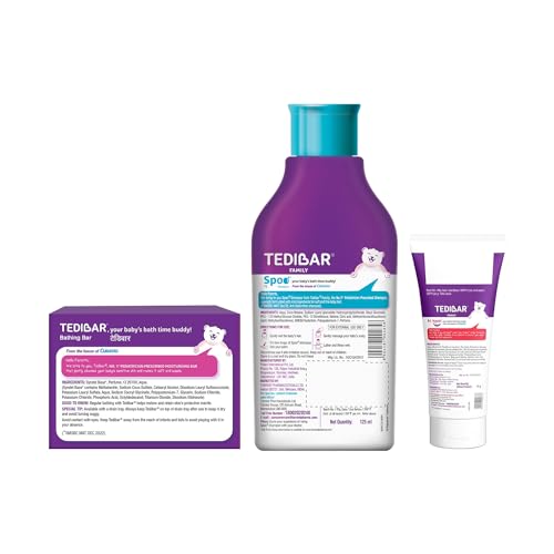 TEDIBAR Baby Bathing Bar - 75g x 2, Spoo Baby Shampoo 125 ml And B4 Nappi Cream Diaper Rash Cream 75g - By Torrent Pharma