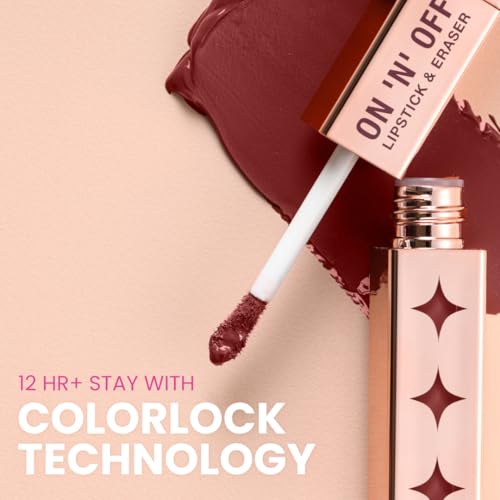 Typsy Beauty ON 'n' OFF Lipstick & Eraser | 12 Hr Stay Creamy Matte Formula (Pink) | Smudge & Transfer Proof | Nourishing Remover Oil & Leave-On Mask | Vegan | 8 shades | 2.5 ml x 2.5 ml