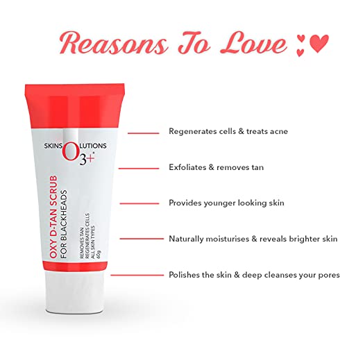 O3+ Oxy D-Tan Scrub 60g for Blackheads & Glowing Skin & O3+ ALPHA MEN Acno D-TAN Scrub With Hyaluronic & Mint 50g - Detan Scrub for TAN removal Combo
