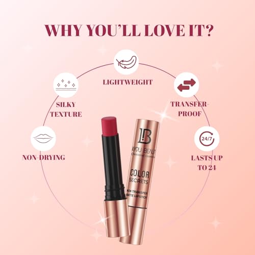 Lakyou Beauty Color Secrets | Non-Transfer Matte Lipstick | Bold Red | Long Lasting Wear | 4g | B01(Chilly Red)