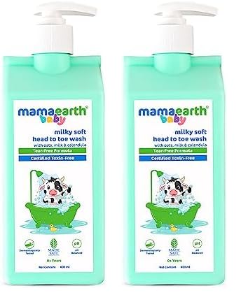 Mamaearth Milky Soft Head to Toe Wash With Oats, Milk, and Calendula for Babies- 400 ml 2-in-1 Tear-Free Body Wash & Shampoo | Moisturizes and Soothes Skin (Pack of 2)