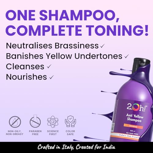 2.Oh! Italian Anti Yellow Shampoo | Purple Shampoo for Coloured, Highlighted, Blonde Hair | Neutralising Hair Toner for Bleached Hair | Blue Shampoo for Grey Hair | With Argan Oil for Dry Frizzy Hair