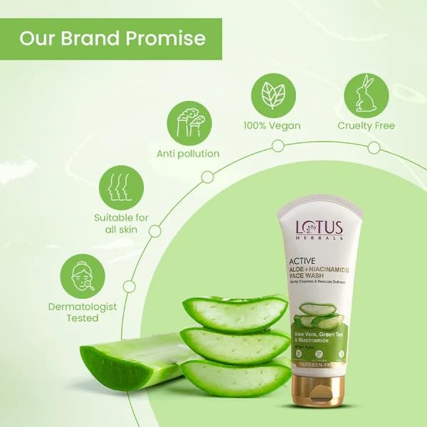Lotus Herbals Active Aloe + Niacinamide Brightening Boost Mist 50g, FACE WASH 100g Set of 2