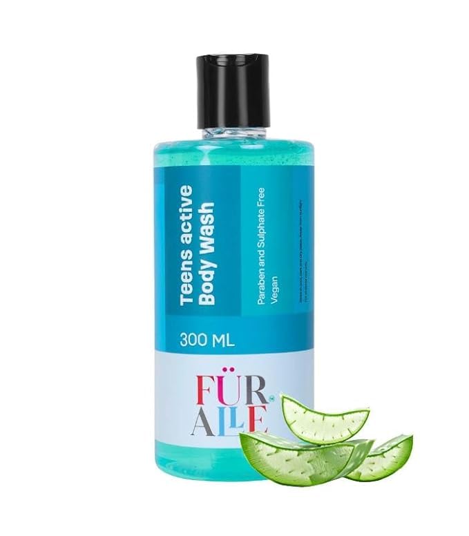 FurAlle Teens Active Body Wash 300ml | Natural Bodywash with Aloe Vera, Watermelon, Cucumber & Green Tea Extracts | Refreshing Bodycare for Teen Boys & Girls | Gentle Daily Shower Gel for Kids