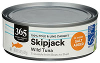 365 Tuna Skipjack In Water Salt Added, 5 Ounce
