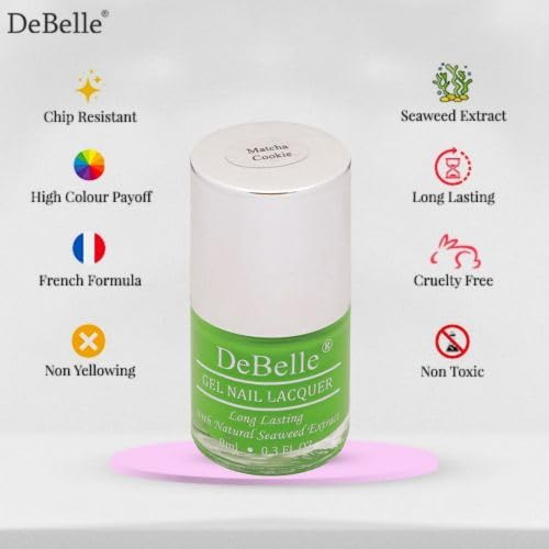 Debelle Gel Nail Polish Matcha Cookie (Parrot Green Nail Paint)|Non Uv - Glossy Finish |Chip Resistant | Seaweed Enriched Formula| Long Lasting|Cruelty And Toxic Free| 8Ml