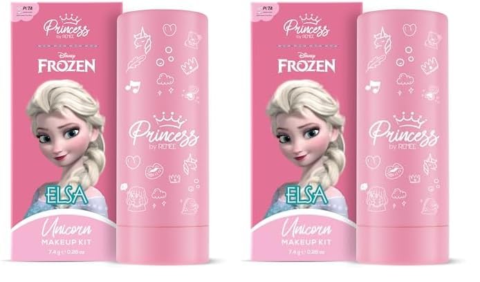 RENEE Disney Frozen Princess Unicorn Makeup Kit Elsa 7.4 Gm,Pre-Teen Girls,Includes 2 Matte,4 Shimmer Eyeshadows,Lip Butter,Lip&Cheek Tint,Compact&Travel Friendly,Cruelty-Free&Vegan, 1 Count