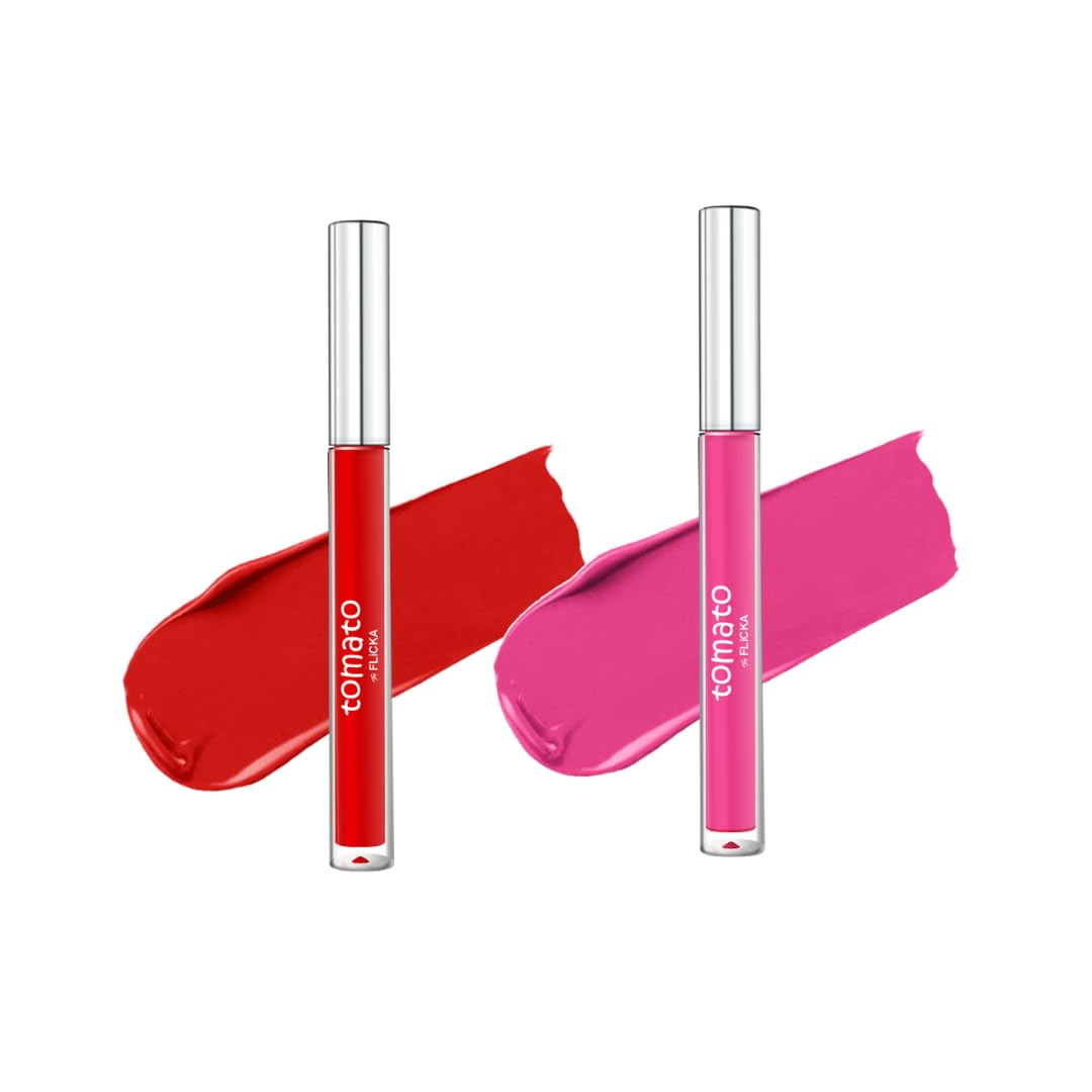 FLiCKA Tomato Liquid Matte Lipstick Transfer Proof, Smudge Proof, Non-Sticky, Creamy Lightweight Shade 6 & Shade 8 Combo