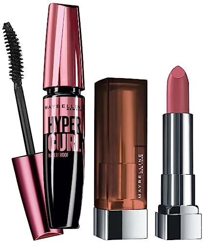 Maybelline New York Hypercurl Mascara Waterproof, Black, 9.2ml & Maybelline New York Color Sensational Creamy Matte Lipstick, 660 Touch of Spice, 3.9g