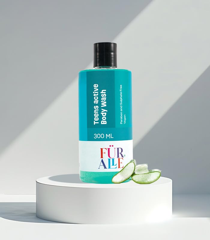 FurAlle Teens Active Body Wash 300ml | Natural Bodywash with Aloe Vera, Watermelon, Cucumber & Green Tea Extracts | Refreshing Bodycare for Teen Boys & Girls | Gentle Daily Shower Gel for Kids