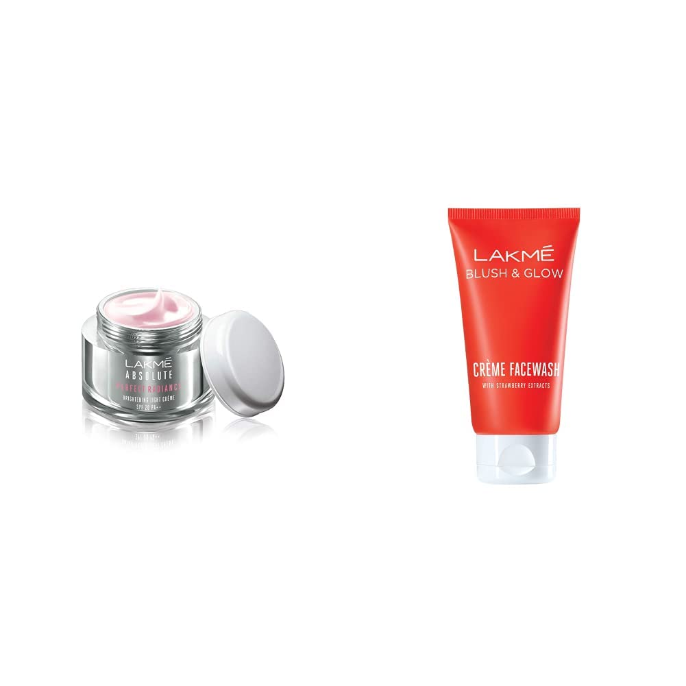 Lakmé Absolute Perfect Radiance Skin Brightening Day Creme, Light, 50G & Lakmé Strawberry Cream Face Wash, 100G