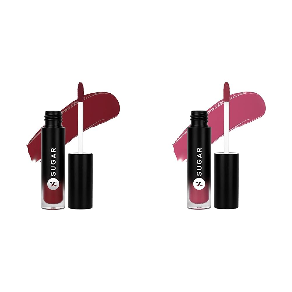 SUGAR Cosmetics Mousse Muse Maskproof Lip Cream Lipstick - 05 Red Ballon & SUGAR Cosmetics Mousse Muse Maskproof Lip Cream Lipstick - 08 Spring Flower