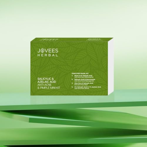 Jovees Herbal Salicylic & Azelaic Acid Anti-Acne & Pimple Mini Facial Kit For Oily & Acne Prone Skin | Easy 4 Step Facial Kit | For Multiple Use | For Men & Women 215g