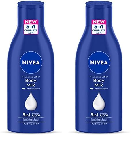 NIVEA Nourishing Body Milk 120ml Body Lotion with Deep Moisture Serum | 48 H Moisturization | With 2X Almond Oil | Smooth and Healthy Looking Skin |For Very Dry Skin (Pack of 2)