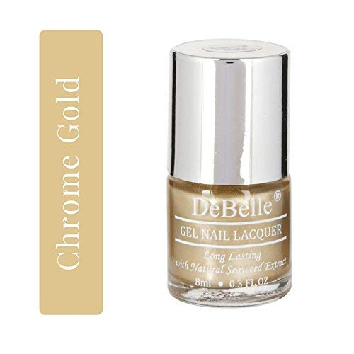 DeBelle Gel Nail Polish Chrome Gold (Metallic Gold Nail Paint)|Non UV - Gel Finish |Chip Resistant | Seaweed Enriched Formula| Long Lasting|Cruelty and Toxic Free| 8ml