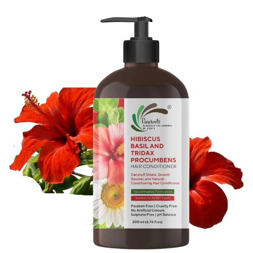 Vineroots Hair Conditioner with Hibiscus, Basil & Tridax | For Deep Conditioning, Smoothness & Shine | Sulfate & Paraben-Free | 200ml | Get a Free Neem Comb