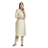 Kashish Women's  Viscose Embroidered Round Neck Straight Fit Kurta
