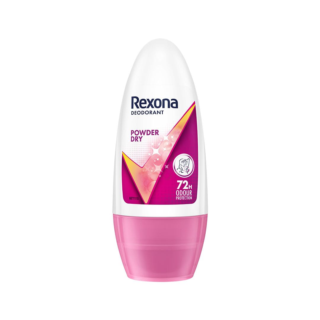 Rexona Powder Dry Underarm Roll On Deodorant For Women, Antiperspirant, Removes Odour, Keeps Skin Fresh & Clean, Alcohol Free, Skin Friendly, 50 ml