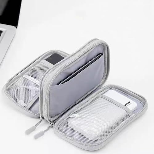 Electronic Organizer, Hard Shell Electronic Charger Cable Organizer Travel Case, Waterproof Double Layers Storage Bag for Cable, Cord, Charger, Phone, Earphone (Grey)