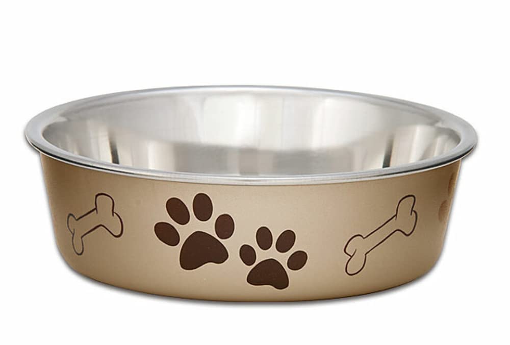 Loving Pets - Bella Bowls - Dog Food Water Bowl No Tip Stainless Steel Pet Bowl No Skid Spill Proof (Large, Champagne) Large