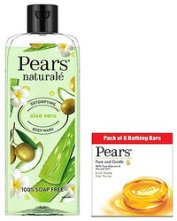 PEARS Pure And Gentle Bathing Bar, 125g (Pack Of 8) And Naturale Detoxifying Aloevera Bodywash, 250 ml
