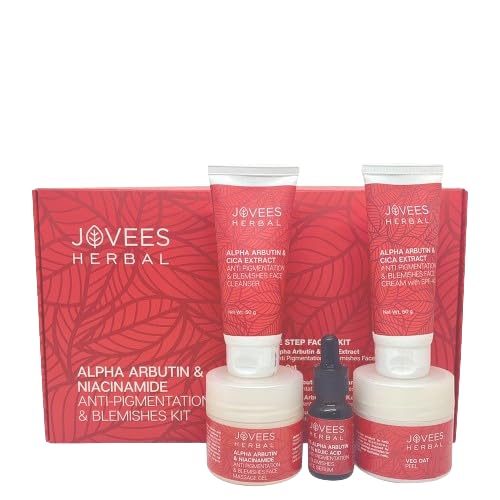 Jovees Herbal Alpha Arbutin & Niacinamide Anti Pigmentation & Blemishes Facial Kit For Pigmentation, Blemishes & Improves Uneven Skin Tone with 5 Easy Steps- Multiple Use