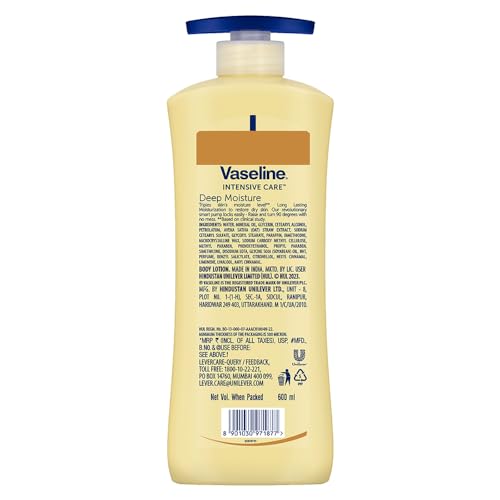Vaseline Intensive Care, Deep Moisture Nourishing Body Lotion, 600ml, for Radiant, Glowing Skin, with Glycerin, Non-Sticky, Fast Absorbing, Daily Moisturizer for Dry, Rough Skin, For Men & Women