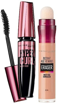 Maybelline New York Hypercurl Mascara Waterproof, Black, 9.2ml & Maybelline New York Instant Age Rewind Concealer, Honey, 6g