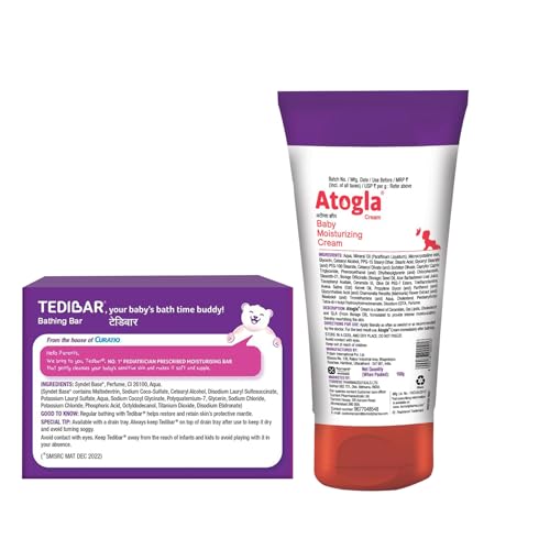 Tedibar Moisturising Baby Bathing Bar 75g (Pack of 2) And Atogla Baby Cream 100g - By Torrent Pharma