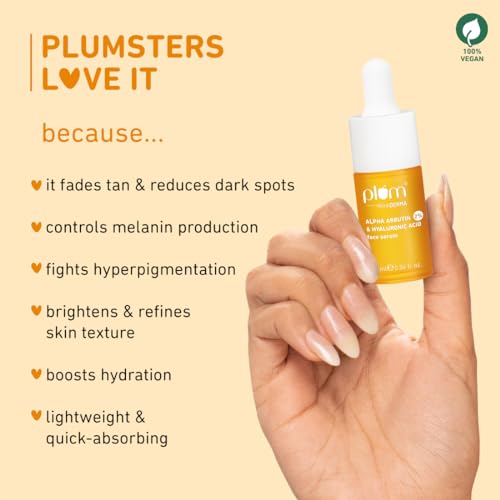 Plum 2% Alpha Arbutin & Hyaluronic Acid Face Serum | Fades Tan | Brightens Skin | Controls Melanin Production | with Yuzu Lemon & Licorice | Fragrance-Free | 100% Vegan | 10 ml