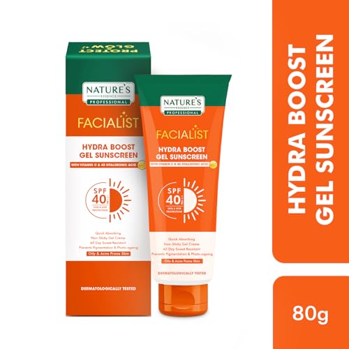 Nature's Essence Professional Hydra Boost Gel Sunscreen SPF 40 PA+++ Infused with Vitamin C & 4D Hyaluronic Acid for Oily & Acne Prone Skin, hydrating UV A, UV B & Blue Light Protection 80gm.