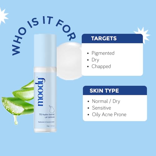 Moody 7D Hydro Burst Lip Serum Roll-On with Hyaluronic Acid, Kojic & Ceramides For Pigmentation & Hydration| Lip Serum for Chapped & Dry Lips | Nourishing and Moisturizing Lips | Paraben Free & Vegan