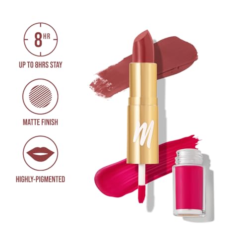 MyGlamm Super Duo Lipstick - Flirty Pink (Pink Shade) | Long Lasting, Highly Pigmented, 2 in 1 Liquid & Bullet Matte Lipstick (4.2g + 2.5ml)