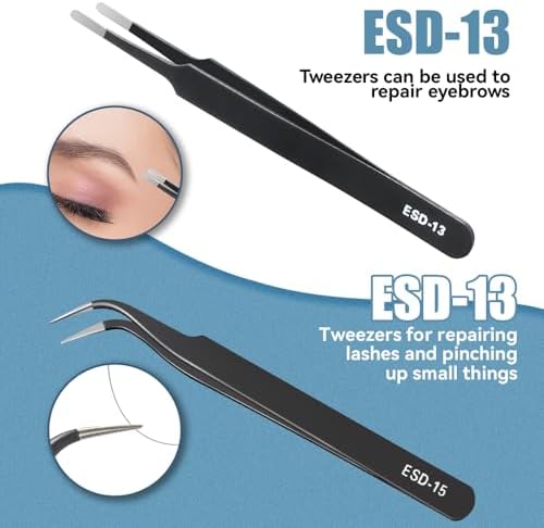 6 Pcs Precision Tweezers Set, Premium Anti - Static Stainless Steel Tweezer, ESD Curved of Tweezers for Electronics, Craft, Laboratory Work, Jewelry - Making, etc