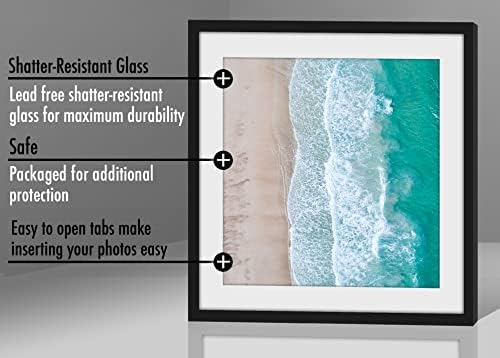 Americanflat 11x11 Picture Frame in Black - Use as 8x8 Picture Frame with Mat or 11x11 Frame Without Mat - Thin Border Photo Frame with Shatter-Resistant Glass - Square Picture Frame for Wall Display