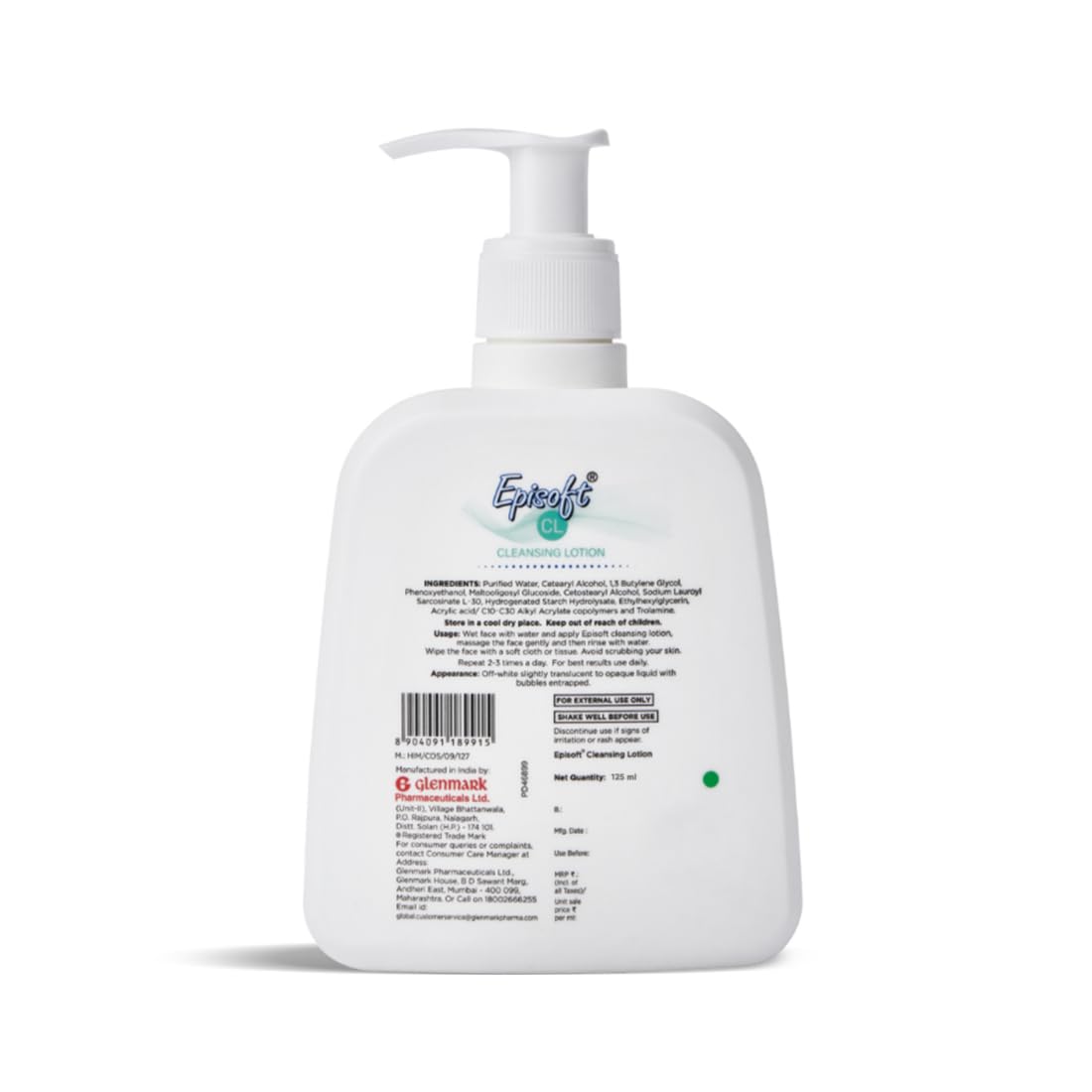 Glenmark Episoft Cleansing Lotion for Sensitive & Dry Skin I Cleanser for face | Gentle Cleanser removes Excess oil I Moisturises and Makes Skin Soft and Glowing I Makeup cleanser I Free of SLS | 125ml