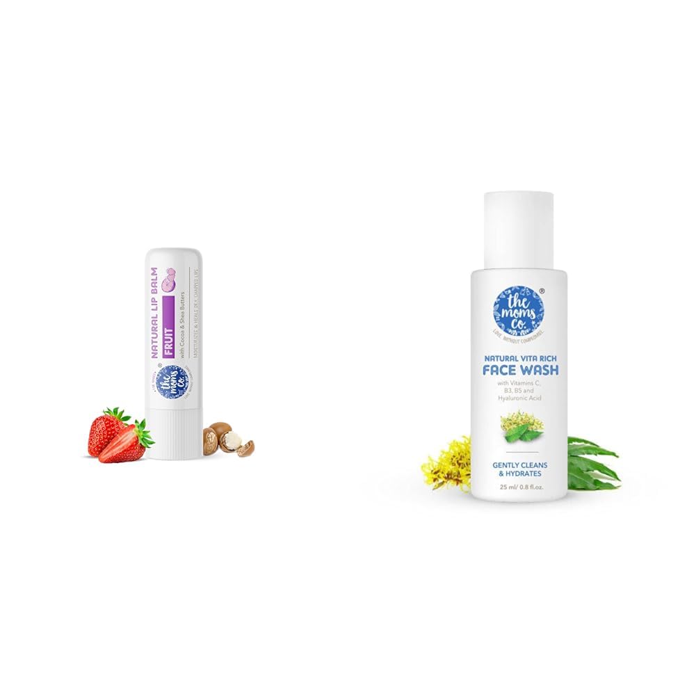 The Moms Co. Natural Lip Balm I Shea & Cocoa Butter(5gm) (Fruit). Natural Vita Rich Face Wash | All Skin Types | With Vitamins C, B3 & B5, Neem Extract and Witch Hazel 25 ML
