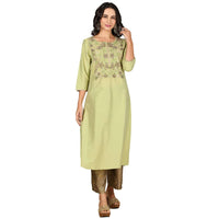 Kashish Women's  Viscose Embroidered Round Neck Straight Fit Kurta