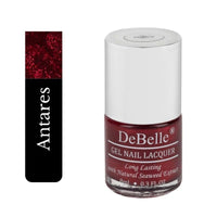 DeBelle Gel Nail Polish Antares (Deep Maroon Pearl Finish Nail Paint)|Non UV - Gel Finish |Chip Resistant | Seaweed Enriched Formula| Long Lasting|Cruelty and Toxic Free| 8ml
