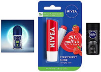Nivea Fresh Power, Deodorant Roll On for Men, 50ml & Lip Balm, Fruity Strawberry Shine, 4.8g & Body Wash for Men, 250ml