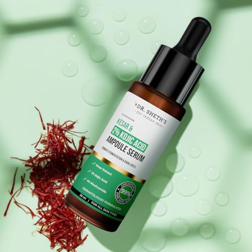 Dr. Sheth's Kesar & 2% Kojic Acid Ampoule Serum | For Glowing Skin | Daily Use Pigmentation Fighting Serum | For Dark Spots | For Men & Women | 30 ml