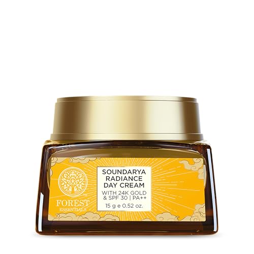 Forest Essentials Soundarya Radiance Day Cream with 24K Gold & SPF 30 | Hyaluronic Acid, Vitamin C & Bakuchiol | Anti Ageing Face Moisturiser for Glowing Skin | For Normal, Dry & Combination Skin
