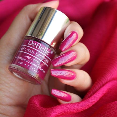 DeBelle Gel Nail Lacquer Camellia Berry(Dark Pink Nail Paint) | Long Lasting, Non UV Gel Finish | Seaweed Enriched & Chip Resistant, 8ml