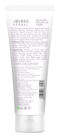 Jovees Herbal Almond & Ginseng Wrinkle Lift Face Cream | Anti-Wrinkle & Anti-Ageing Face Cream | All Skin Types | Paraben & Alcohol Free | 60gm