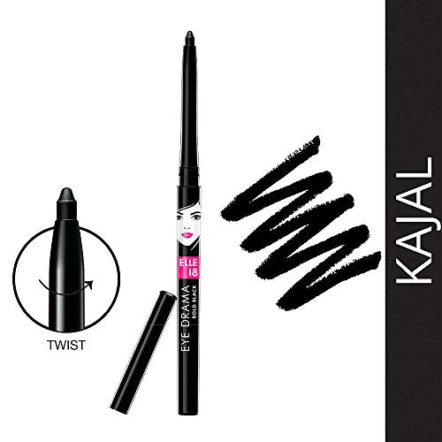 Lakmé Elle 18 Eye Drama Kajal, Super Black, Smudgeproof & Waterproof, 0.35 G, Matte Finish Pencil (Pack Of 2)