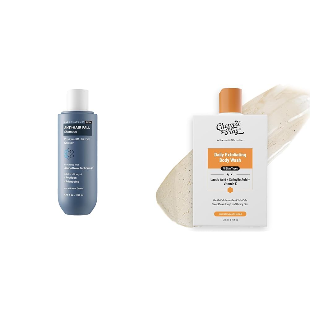 Bare Anatomy Anti Hair Fall Shampoo|5x Hair Fall Control & Growth - 250ml and Chemist At Play 1% Salicylic Acid Exfoliating Body Wash 473ml