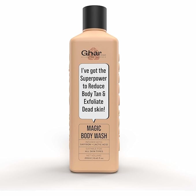 Ghar Soaps Magic De-Tan body wash for tan removal | Exfoliating Body Wash with Saffron, Lactic Acid & Niacinamide | Detan body wash | Removes Tan & Helps in Skin Lightening | Paraben & SLS Free