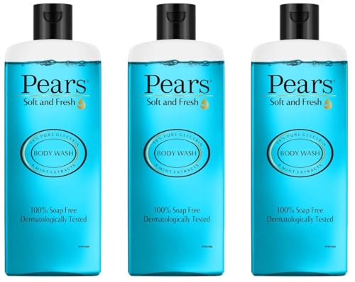 Pears Soft and Fresh Body Wash 250 ml, 98% Pure Glycerin, Liquid Shower Gel crafted with Mint Extracts for Refreshed Skin, No Paraben & 100% Soap Free (Pack of 3)