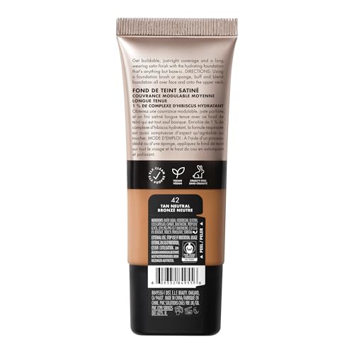e.l.f. Soft Glam Foundation, Medium Coverage, Long-Lasting & Buildable Foundation For A Smooth, Satin Finish, Vegan & Cruelty-Free, 42 Tan Neutral