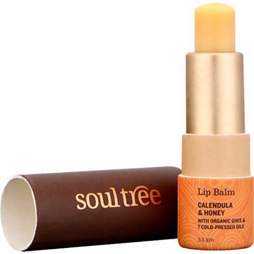 SoulTree Ayurvedic Lip Balm - Calendula & Honey with Organic Ghee | Heals and Hydrates Lips - 3.5gm